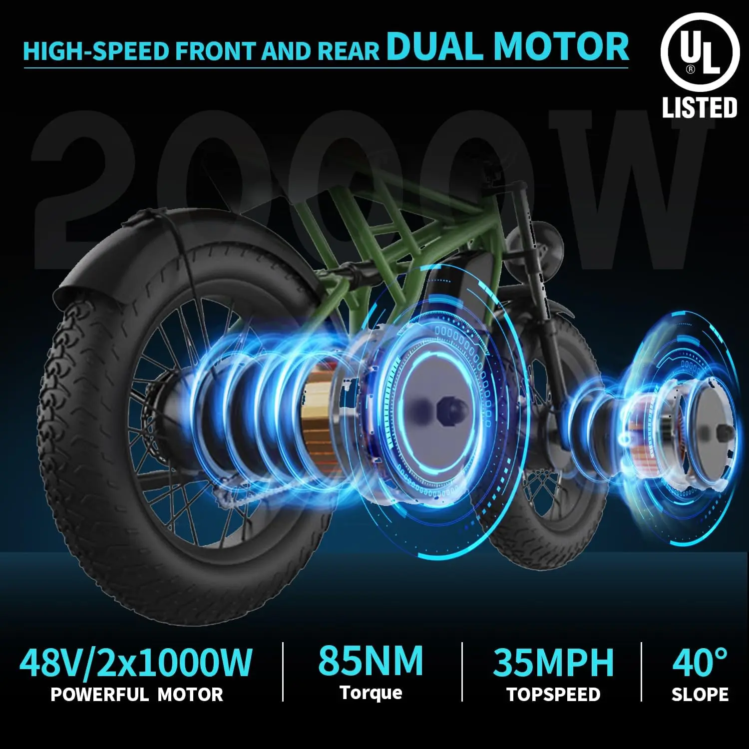 Freego vélo électrique double moteur et double batterie 2000W 20 "x 4.0" gros pneus vélo électrique tout-terrain avec batterie amovible E vélo