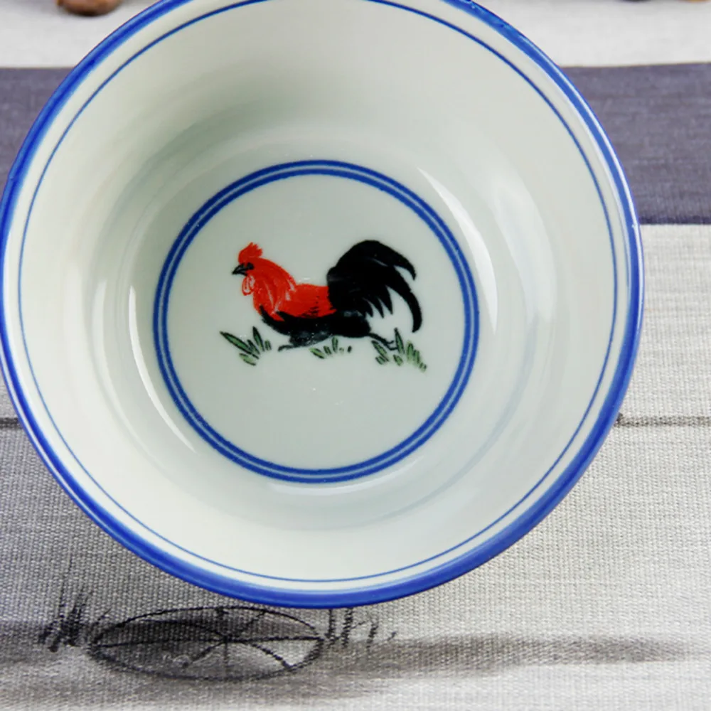 Blue And White Porcelain Chicken Bowl Vintage Rice Bowl