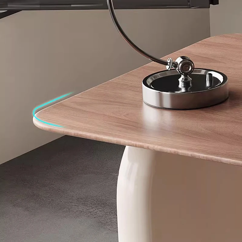 مكتب زاوية خشبي مستدير على الموضة الحديثة مع خزانة تخزين بأدراج، مكتب كمبيوتر، طاولة كتابة معاصرة للمكتب المنزلي #4