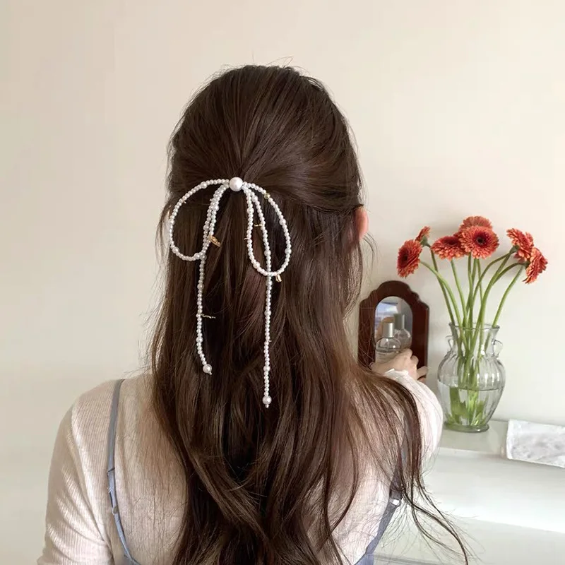 

Pearl Bow Ribbon Hair Clips Hairpins Women Girls Hairgrip Bobby Pins Barrettes Hair Sticks Headmade Hair Accessories Jewelry New