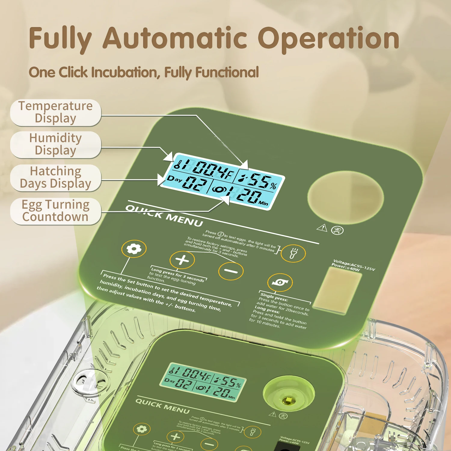 12 Eggs Incubator For Hatching Eggs, Temp And Humidity Control, 360°View Auto Water Adding, Egg Candler Egg Turning Countdown Ha