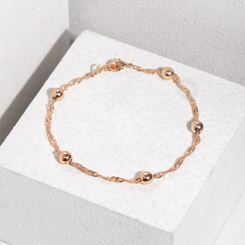 585 Rose Gold Color Bracelet Link Chain for Women Girl Wristband Wedding Jewelry Clearance Low Price CB56