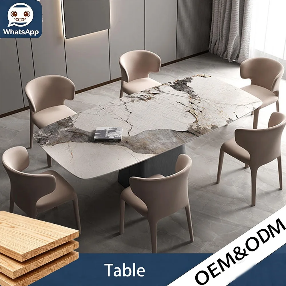 Modern Luxury Rectangular Marble Dining Table Metal Base Durable Waterproof Design Dining Furniture For Home And Hotel Use