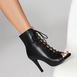 Ready Stock Women Black High Heels Party Women's shoes For Latin Dancing Outdoor Stilettos Booties Lace Up Shoes Woman