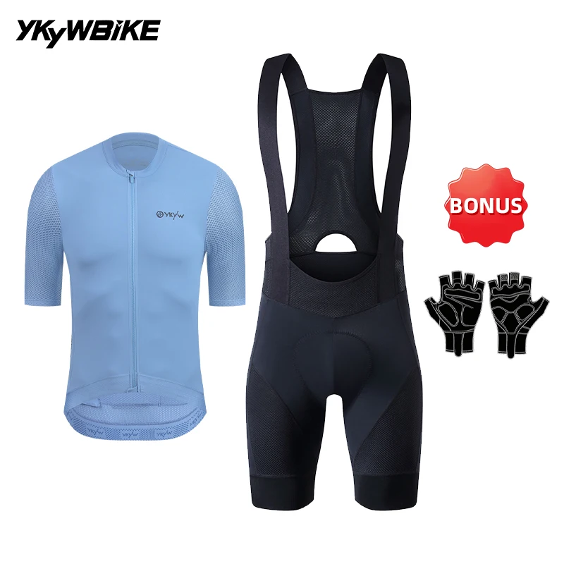 YKYWBIKE Men Summer Cycling Set Breathable Moisture Wicking Cycling Jersey Bib Shorts Suit Road Bike Riding Clothing
