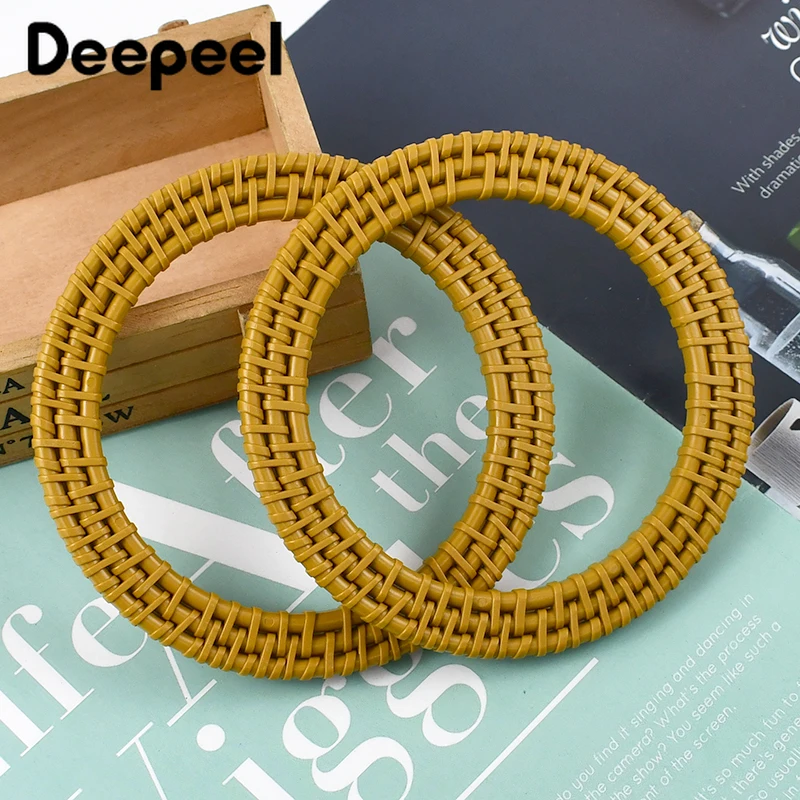 2Pcs Deepeel 11.6cm Fashion Plastic Round Bag Handle Women Handbag Woven- Rattan Ring Handles DIY Handmade Accessories