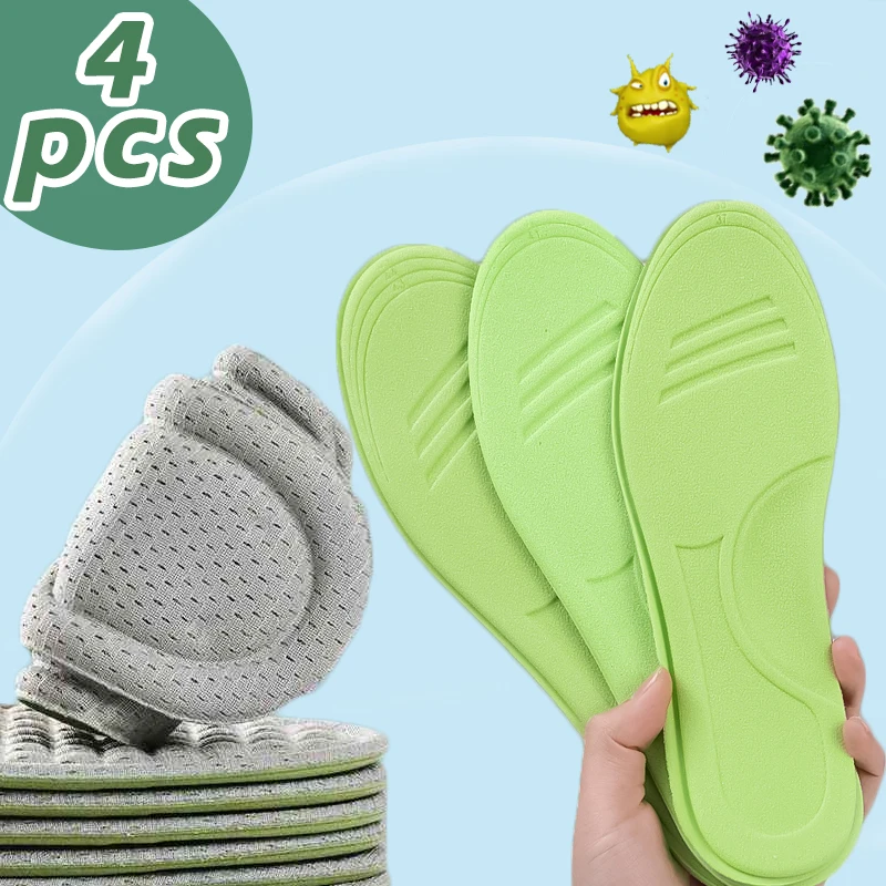 4PCS Nano Antibacterial Deodorization Insole Sweat Absorption Running Cushion Comfortable Breathable Casual Massage Insoles