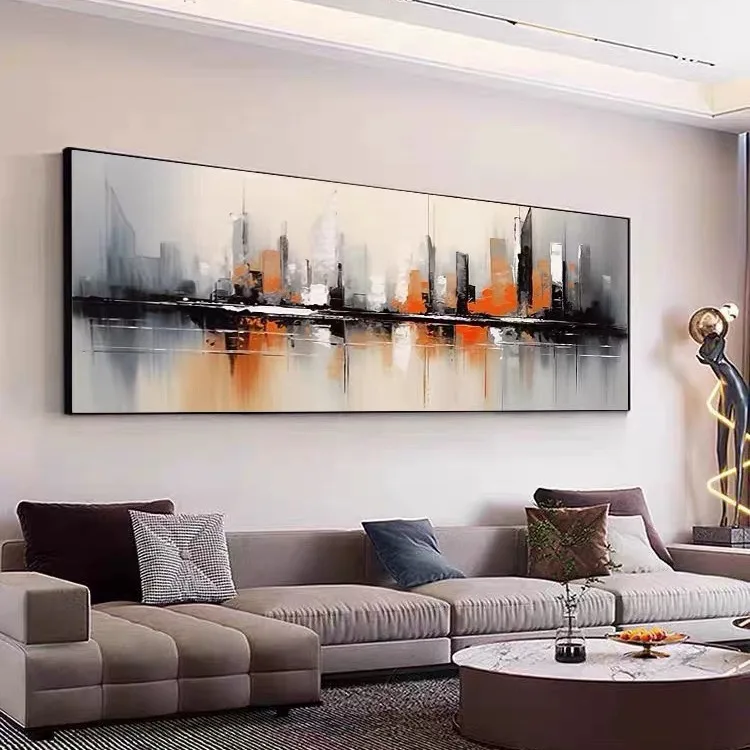 

Hand painted, oil painting, thick texture, orange, porch, corridor, aisle, light luxury, living room, modern, city