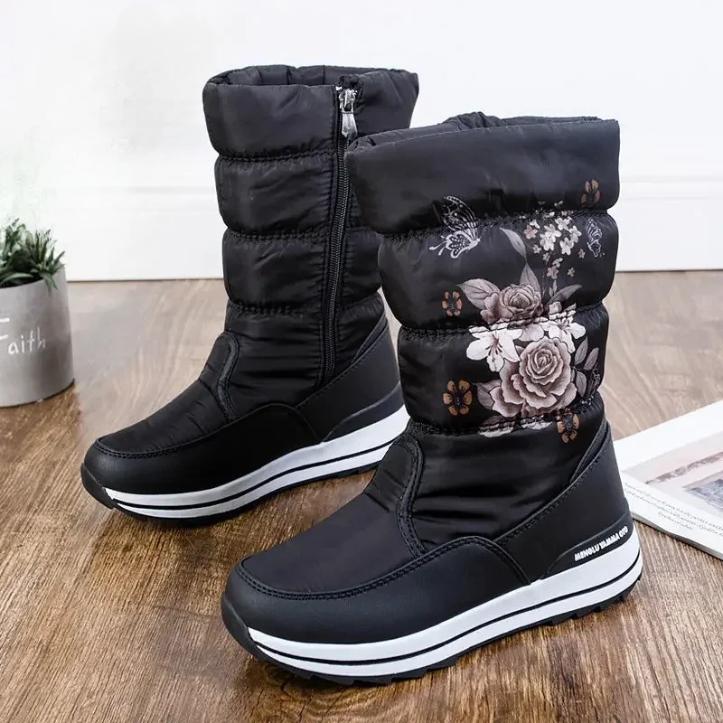 Snow Boots Women's Thick Winter Waterproof Non-Slip Warm Cotton-Padded Shoes with Velvet Medeum Hight Korean-Style Frye Boot