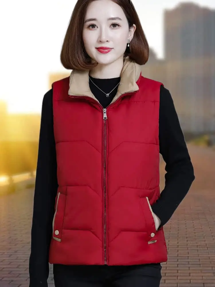 Ladies Fashionable Slimming Cotton Vest Winter New Style Stand Collar Short Outerwear Warm Mom's Short Jacket Korean Loose Fit