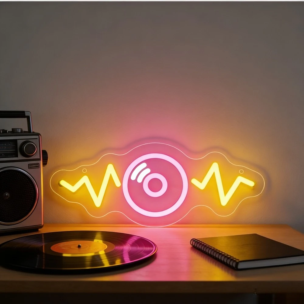 音楽波模様ネオンライト調光可能ledネオンサイン、レコードショップ、djブース、レトロラウンジ、寝室、音楽室、ktvバー、壁飾り用