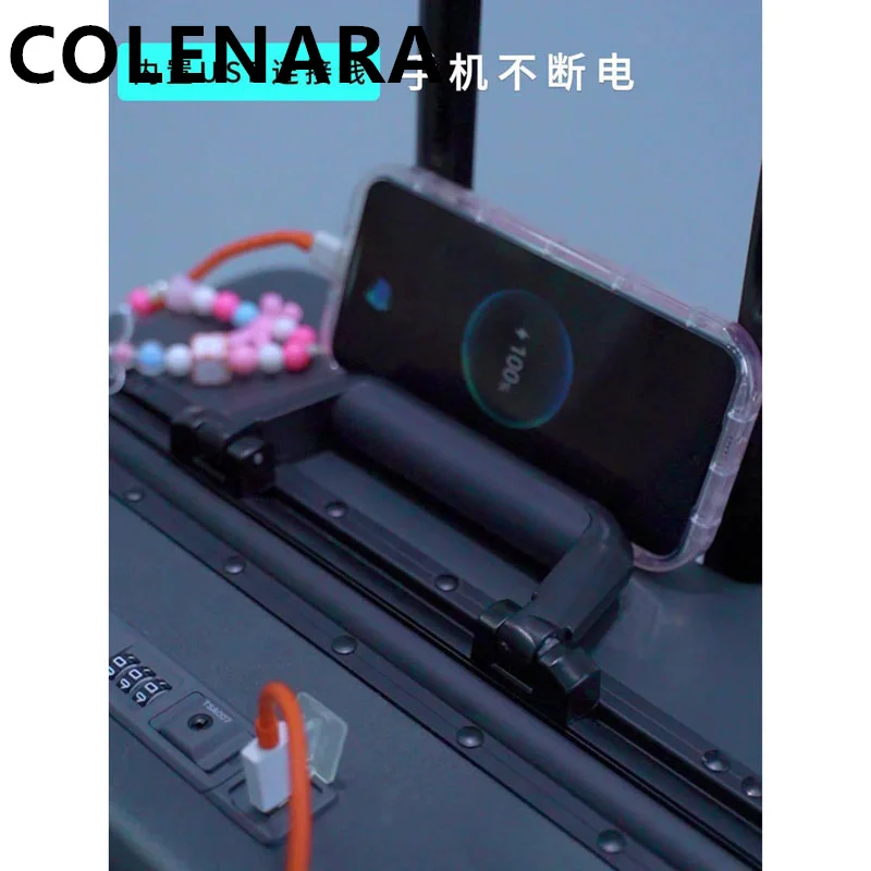 Colenara กระเป๋าเดินทางชาร์จ USB 20 "22" เปิดด้านหน้าแล็ปท็อปเคส24 "เคสแบบมีล้อลากโครงสร้างอะลูมิเนียมกระเป๋าพีซี