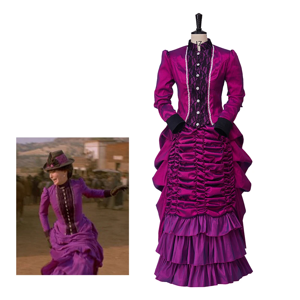

Back to the Future Clara Clayton Cosplay Costume Clara Purple Bustle Dress Victorian Women Renaissance Steampunk Day Dress Gown