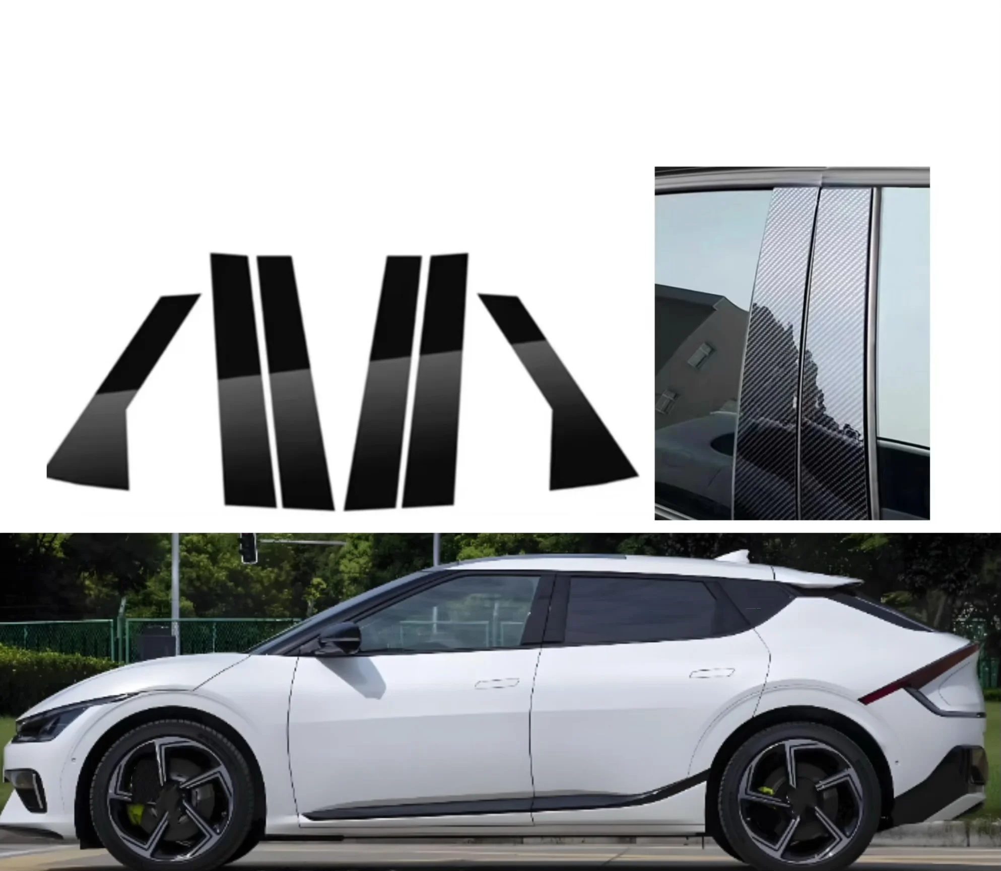 

6pcs Glossy Black Carbon Fiber Window Door Deal B C Pillar Post Cover Sticker Fit For Kia EV6 GT-Line 2023-2025 2022 2024