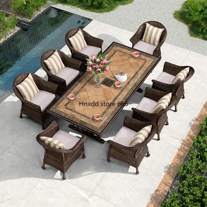 Outdoor dining table and chair combination patio seat garden long table back chair