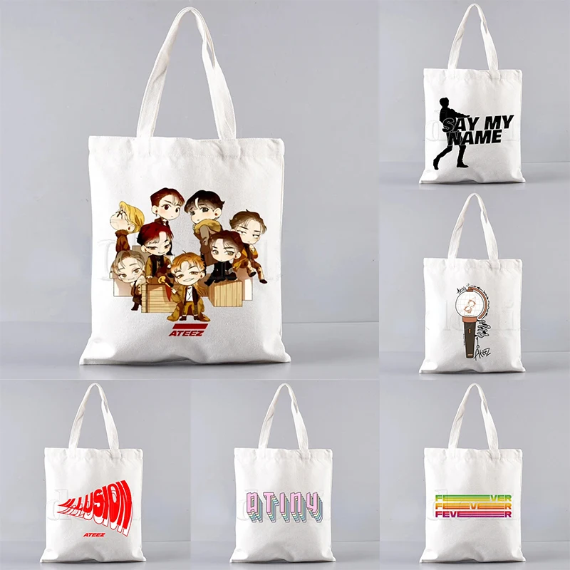 Ateez K Pop Tote Bags per le donne borsa per la spesa Harajuku di grande capacitร borsa a tracolla per donna Hip-hop Cartoon Bolsos Drop Shipping
