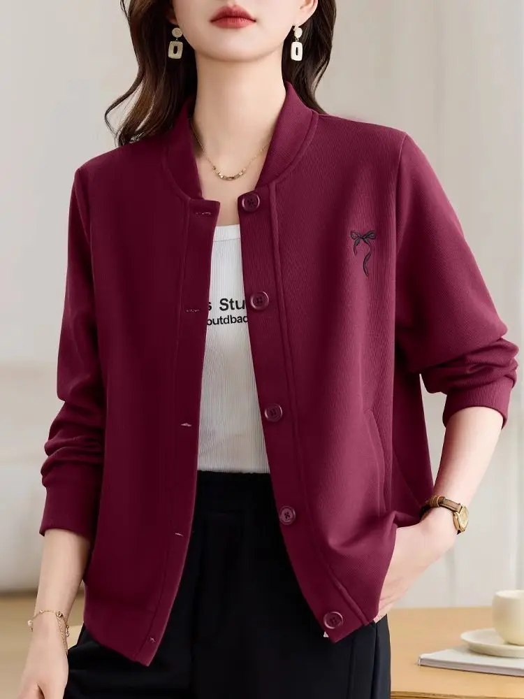 

Versatile Baseball Collar Cardigan Sportswear For Women New Spring And Autumn Fashion Solid Color Casual Jacket