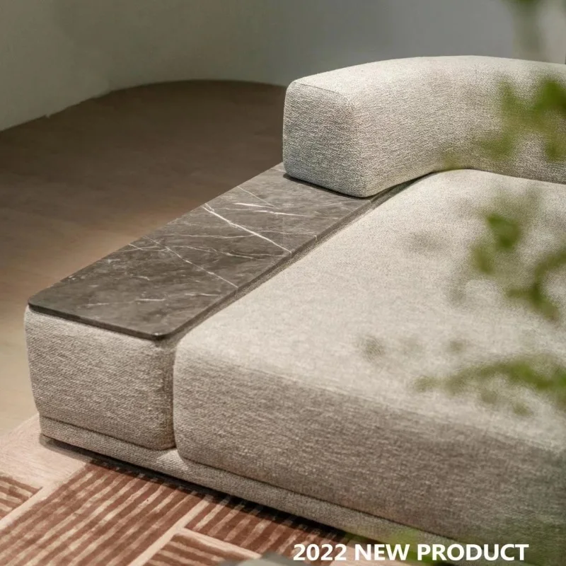 Terrace sofa marble, curved cotton and linen fabric sofa
