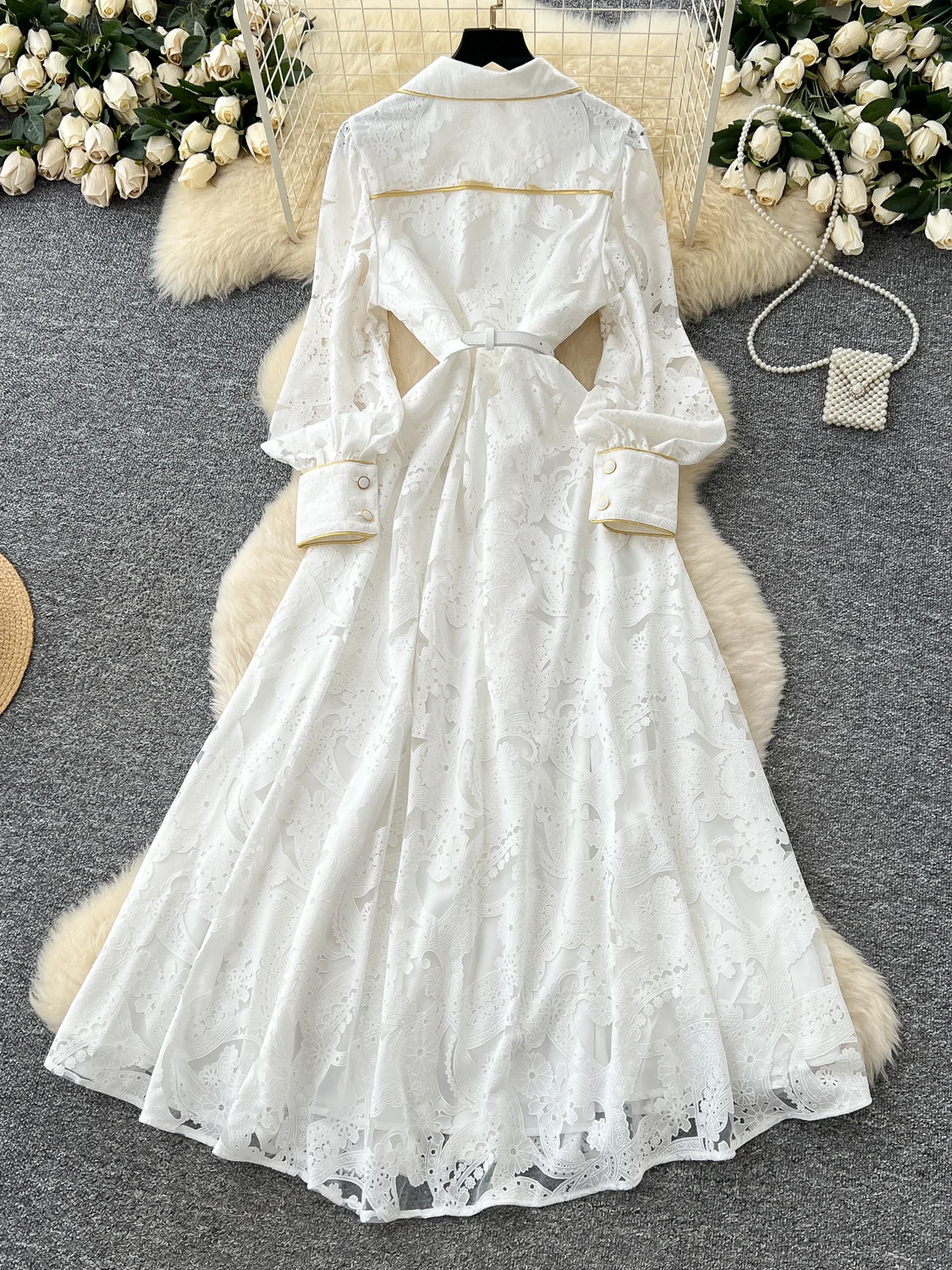 Damski jesienny garnitur Ele Lantern Sve z nadrukiem, kołnierzyk, zapinany na jeden guzik, długa spódnica w kształcie litery A z wysokim stanem dla siostry doktorki.