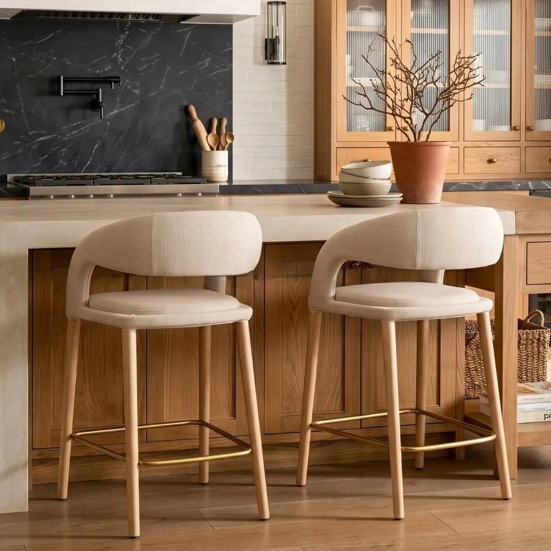 FERLY Elegant Curved Backrest Bar Chair Luxury Padded Fabric Counter Stool Factory Direct Wholesale Customizable Color Bar Stool