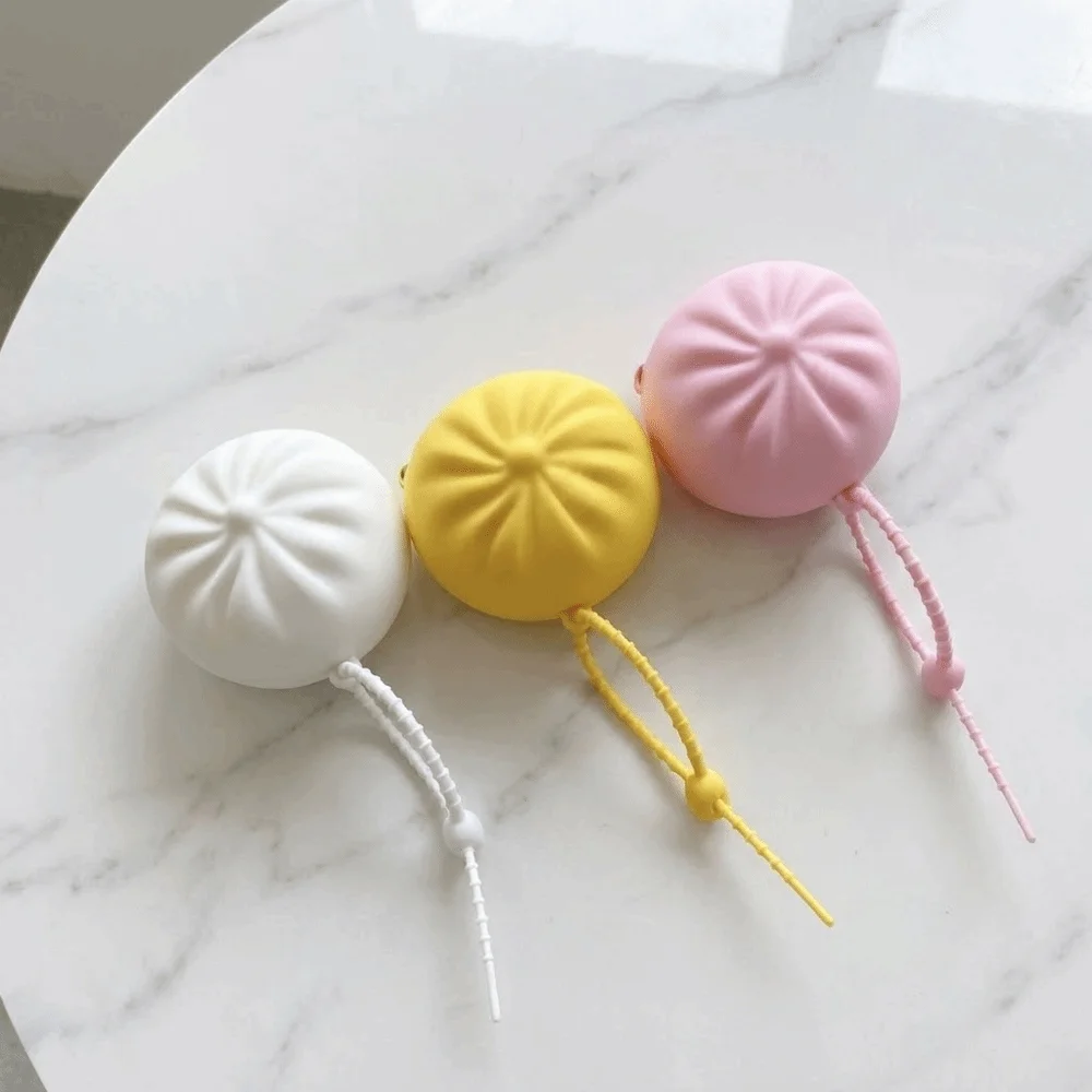 Silicone Steamed Bun Coin Purse Pleated Design Creative Simulated Xiaolongbao Storage Pouch Round Plump Squeeze-Resistant