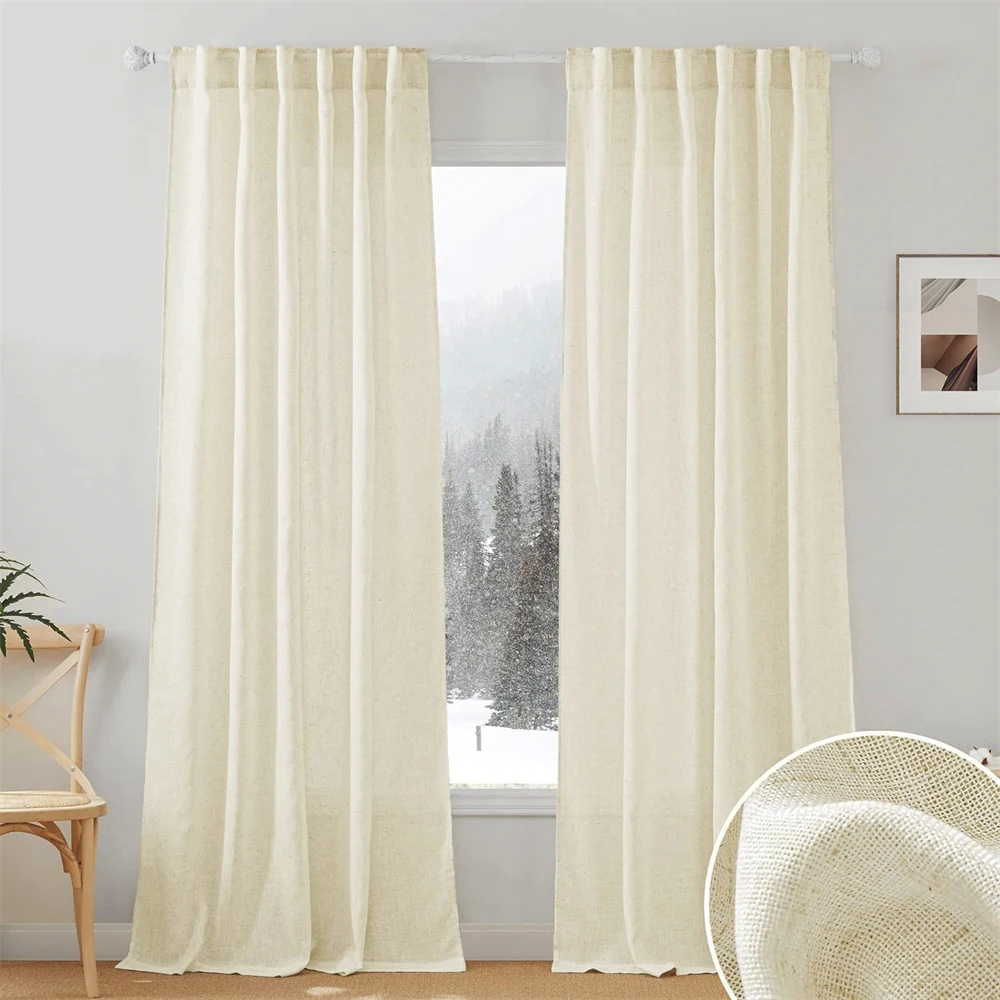 2 uds. Cortinas de tul con aspecto de lino japonés para sala de estar, Cortinas transparentes para cocina, Cortina Rideaux, Voile de pantalla multifuncional