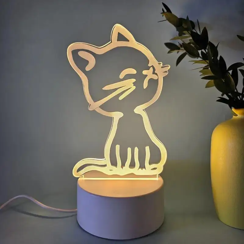 1pc  Cat  3D Night Light, 3D Optical Illusion Lamp With Touch, 7-Color Changing Ambient Light For Bedroom