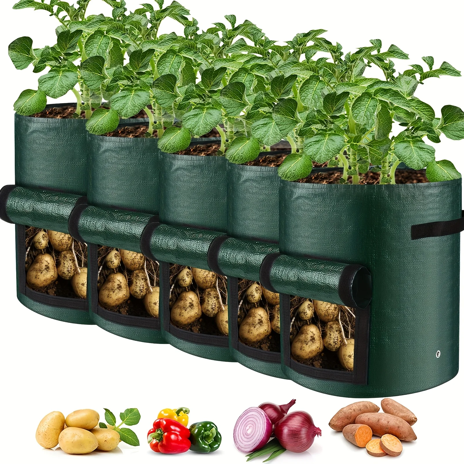 Paquete combinado de 6 piezas -1 bolsa de plantación con 5 etiquetas, bolsa para plantar patatas para jardinería al aire libre, herramienta de plantación súper práctica con mano