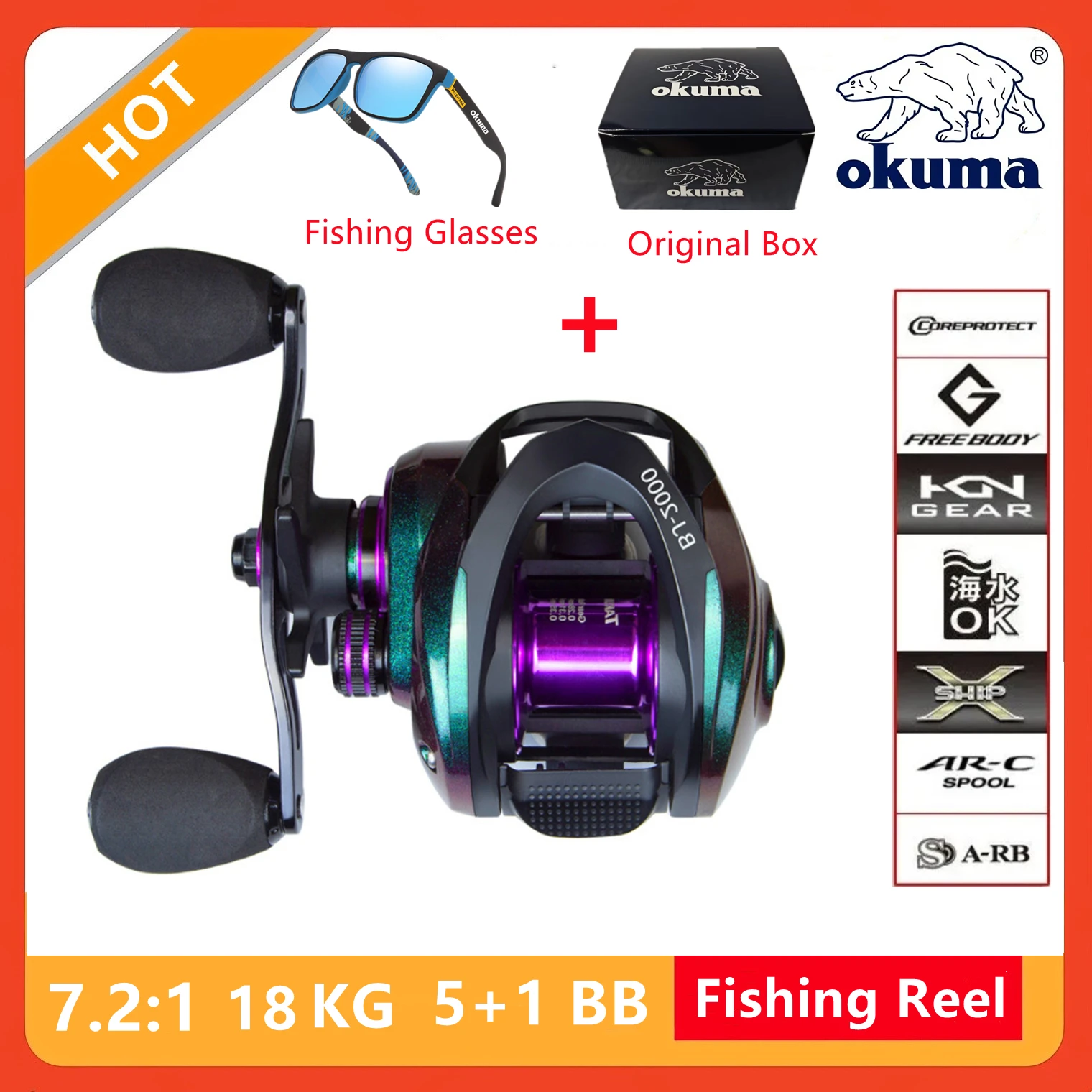 Imagem -01 - Okuma-carretel de Pesca com Sistema de Freio Magnético Roda de Gota de Água Água Salgada Fresca Relação de Engrenagem 7.2:1 Max Drag 18kg okuma carretel de pesca com sistema de freio magnetico roda de gota de agua agua salgada fresca relacao de engrenagem 721 max drag 18kg 01
