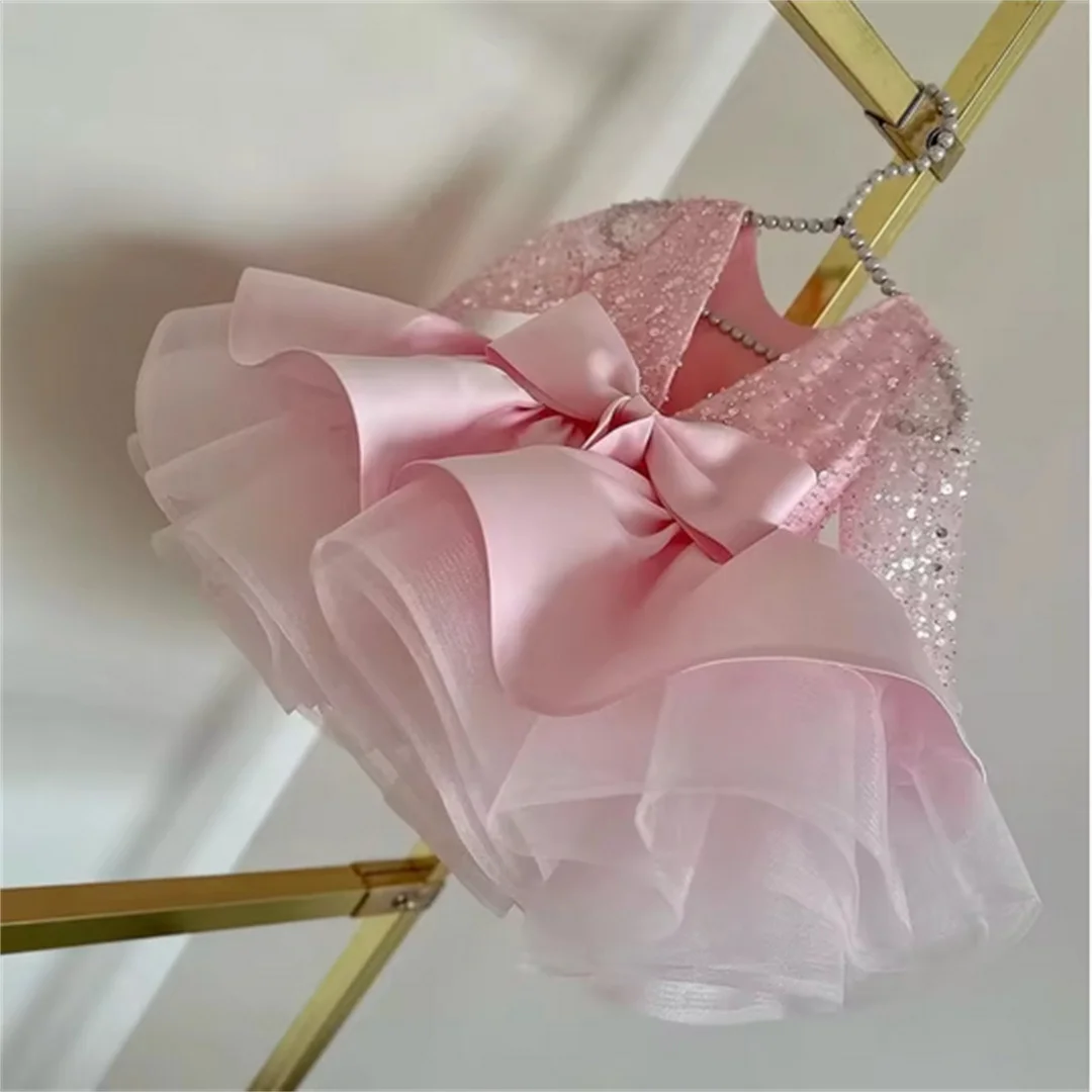 

Customized New sequin mesh birthday party dress Wedding Birthday Flower Girl Dresses V-neck tulle fluffy cake dress for special