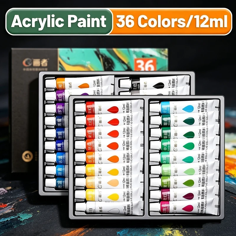 12-36 Colors Acrylic Paint Set 5ml/12ml Water-Proof Portable Art Rich Pigments for DlY Craft,Drawing,Painting,Canvas, Rock