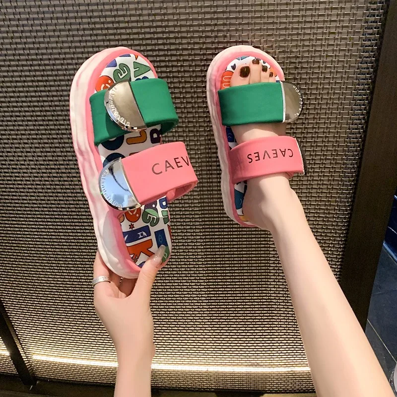 

2026 Korea Style Fashion Beach Slippers Cross-strap Female Rome Sandal Platform Buckle Summer Shoes Woman Sandalias Footwear