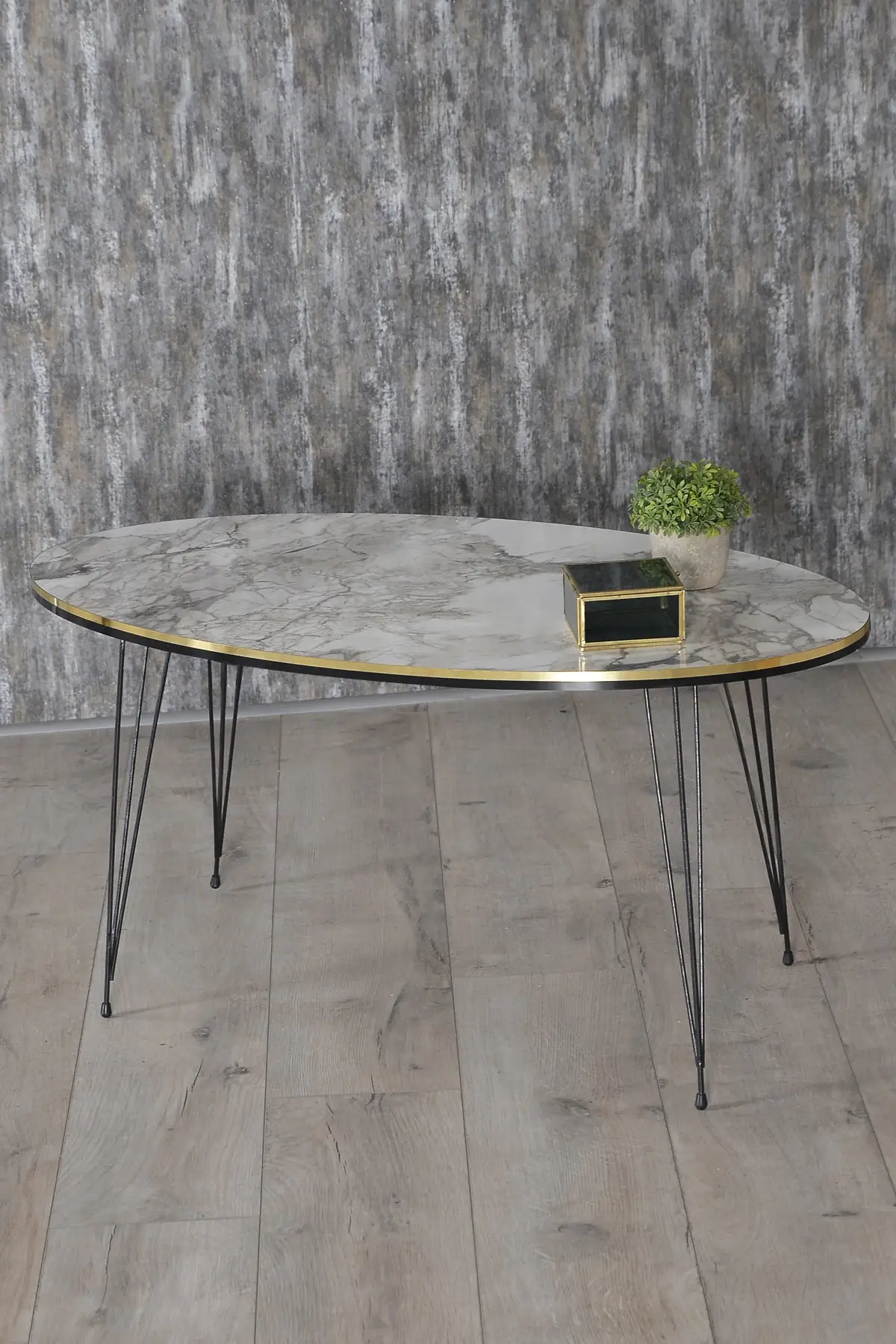 DOLBOVI Zigon Coffee Table And Coffee Table in the Middle Ellipse Set Black Wire Foot Double Gold Ephesus Coffee Table