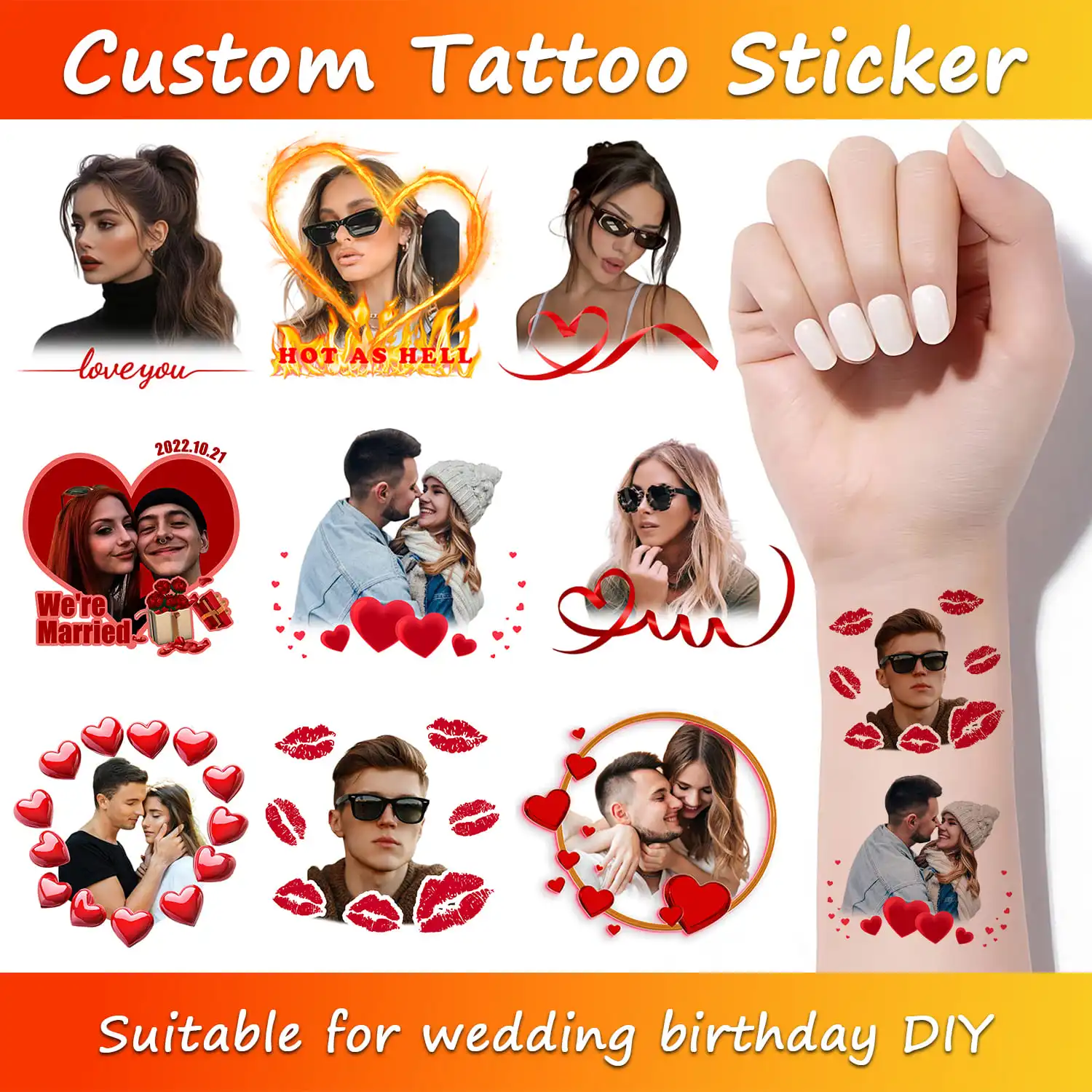 

Custom Temporary Tattoos Personalized Photo Face Tattoos Bridal Shower Favors Wedding Bachelorette Party Supplies