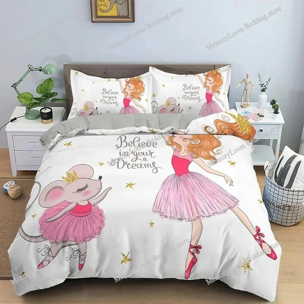 Fashion Trend Modern Lovely Little Ballerinas Bedding Set Single/Twin Size Duvet Cover 3D Print Stylish Soft Home Textile Set