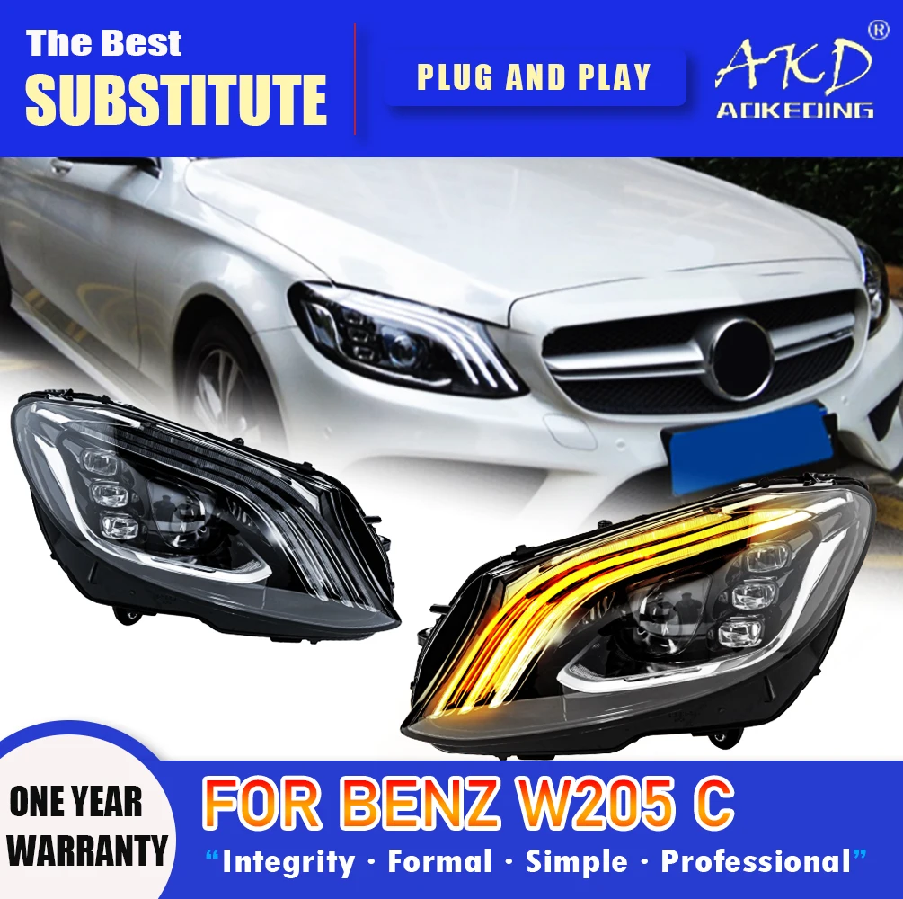 

AKD Head Lamp for Benz W205 LED Headlight 2014-2020 Headlights C200 C260 C300 DRL Turn Signal High Beam Angel Eye Projector Lens