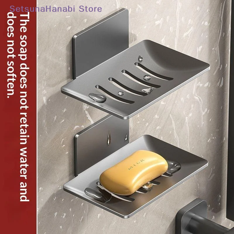 [W]1pc Black Carbon Steel Soap Box Non Perforated Wall Mounted Bathroom Soap Box Bathroom Soap Holder Soap Storage Rack