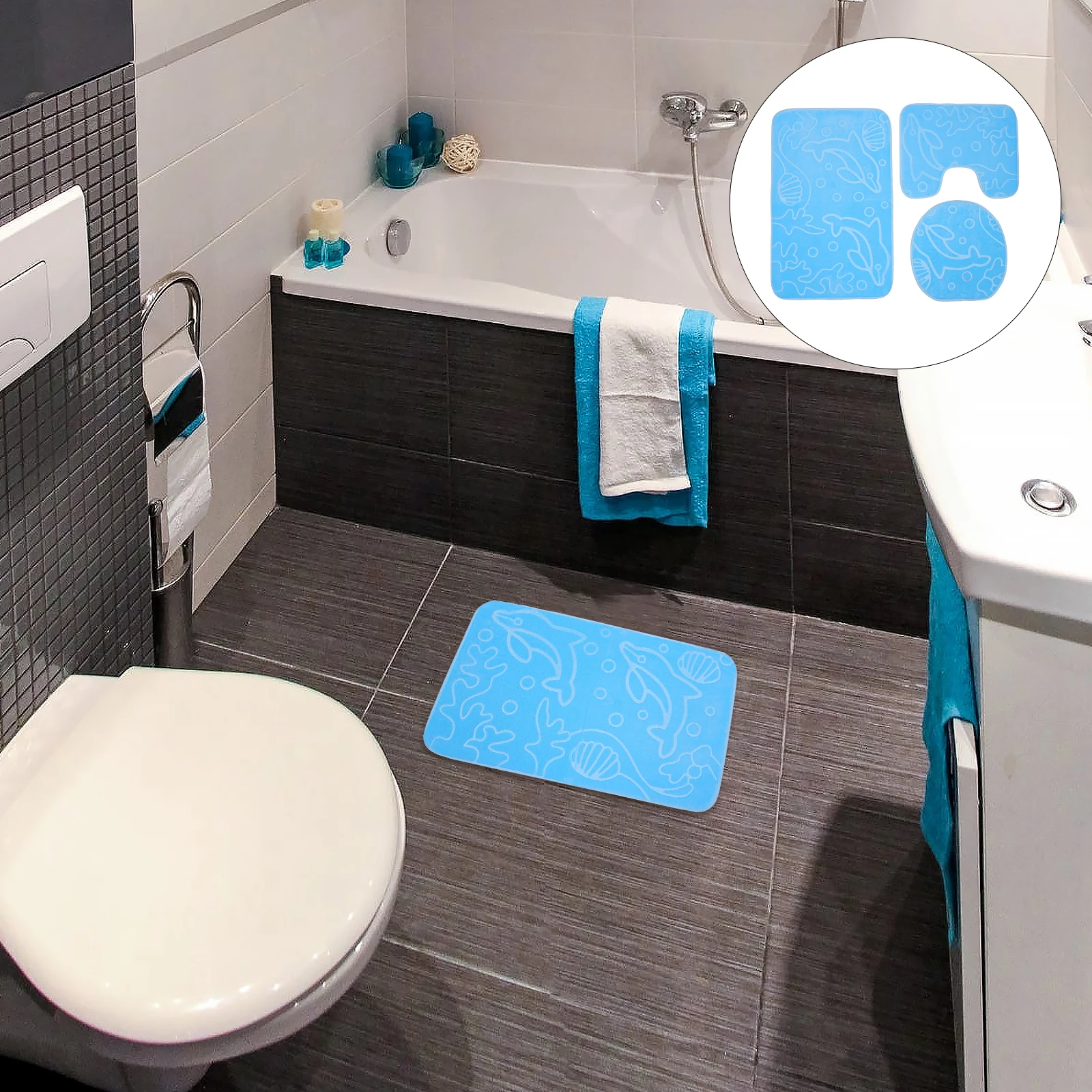 

Non Slip Bathroom Rug PVC Waterproof Absorbent Kids Cartoon Mat Machine Washable Anti Skid Pad Floor Dry Clean Bath Tub Toilet