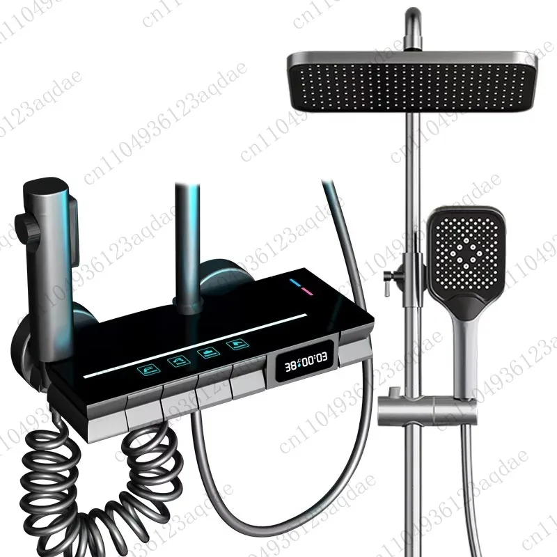 

Brass Shower System Bathroom Smart Rain Shower Set Digital Piano Shower Mixer Set Gray, with Thermostat Ambient Lighting