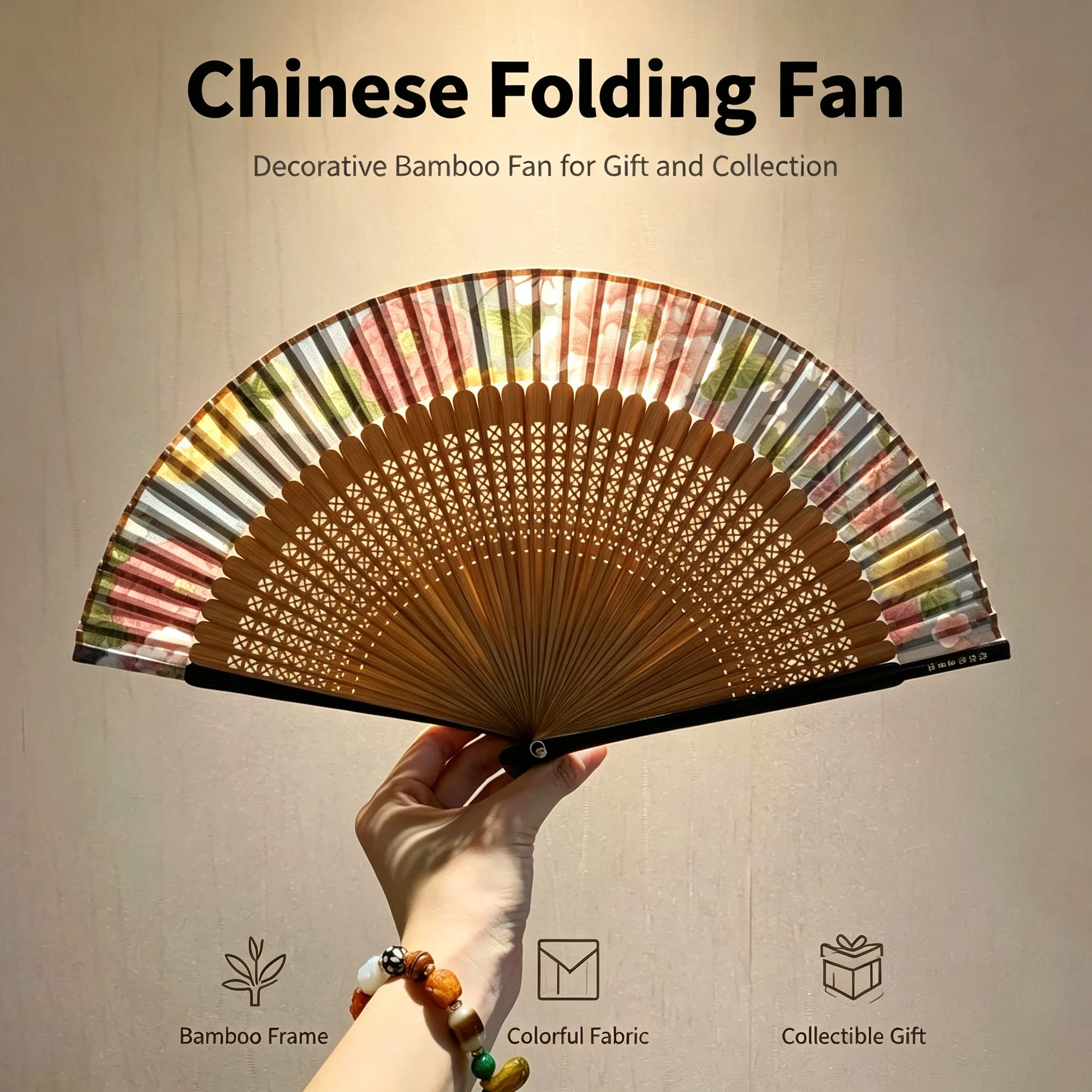 New Chinese Style Retro Floral Silk Folding Fan For Women Cheongsam Matching Hand Fan Dance Performance Decorative Accessory