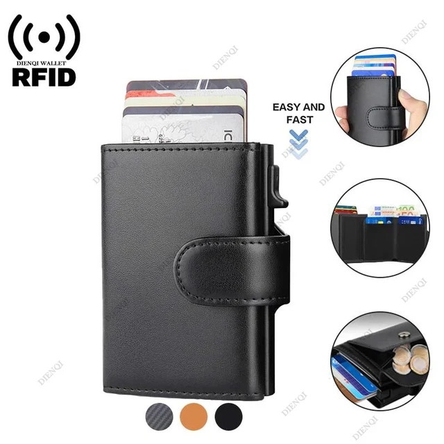 Portfele na karty kredytowe Rfid Mężczyźni Skóra z włókna węglowego Aluminium Biznesowe etui na karty bankowe Męskie etui Minimalistyczny portfel Torba na pieniądze