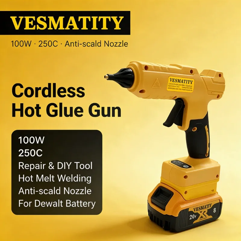 Handheld Electric Cordless Hot Glue Gun 100W 250C Repair DIY Tool Hot Melt Welding Anti-scald Nozzle For Dewalt Battery