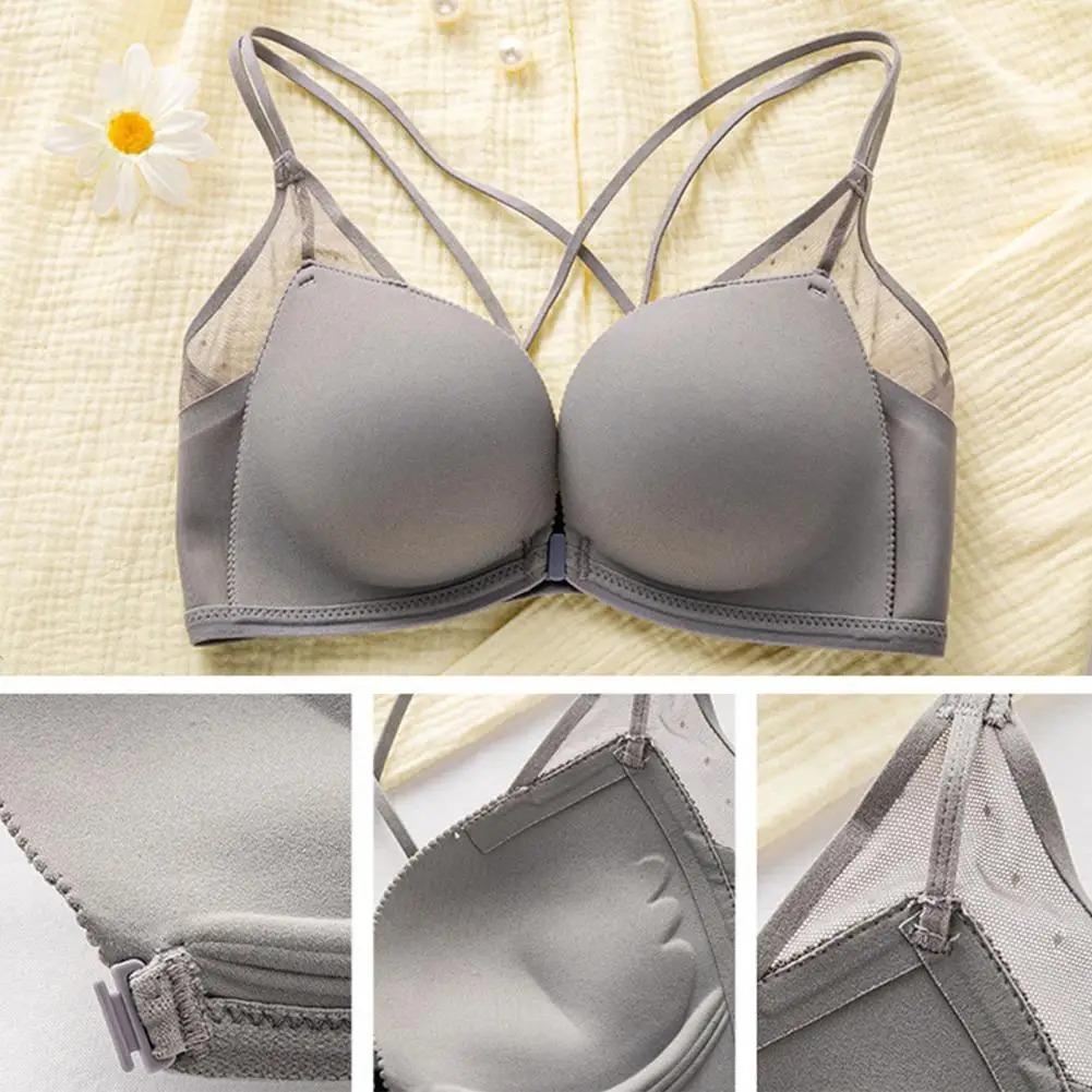 حمالة صدر نسائية أحادية اللون ، إغلاق أمامي ، تصميم خلفي لاسلكي ، صدمات ، دانتيل أنيق ، فنجان