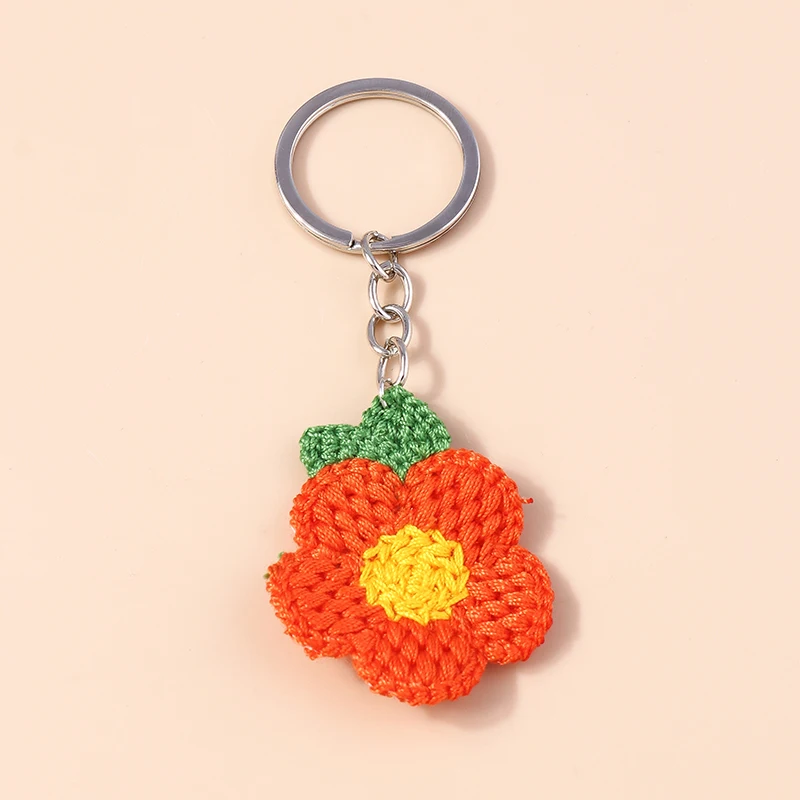 Pretty Handmade Knitted Flower Keychain for Women Girls Crocheted Love Heart Key Rings Handbag Pendants Decor Jewelry Gifts