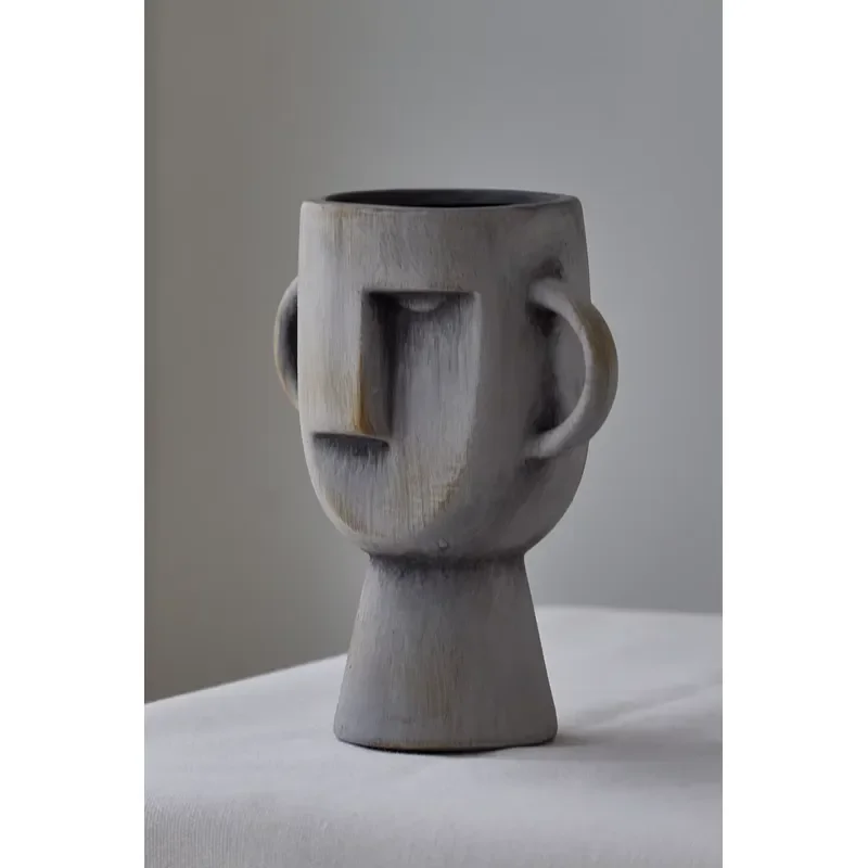 Scandinavian style dark gray retro creative figure modeling sculpture decoration wooden face decoration home decoration