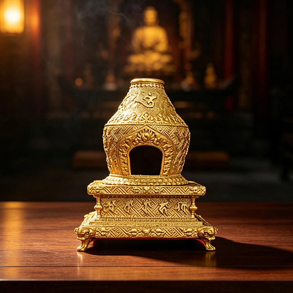 New Gilt Copper Smoke Offering Burner, Tibetan Torma Incense Burner, Home Altar Fire Offering Stove, Sang Ritual Incense Set