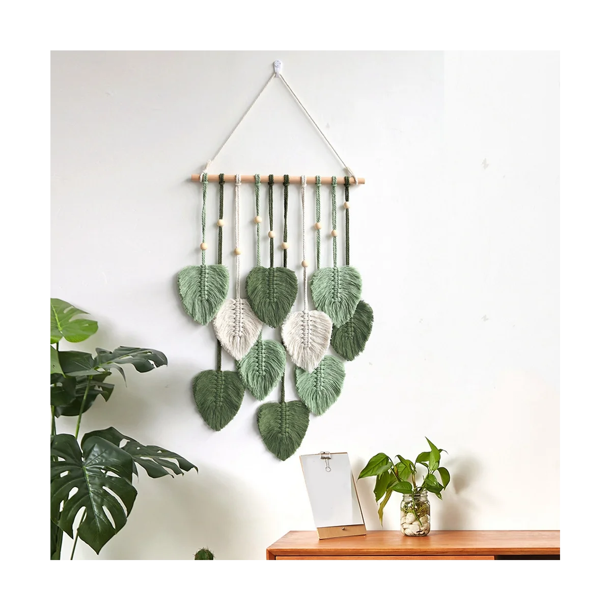 Leaf Macrame Wall Hanging Boho Room Home Decor Woven Aesthetic Wall Tapestry Home Room Wedding Decoration Green