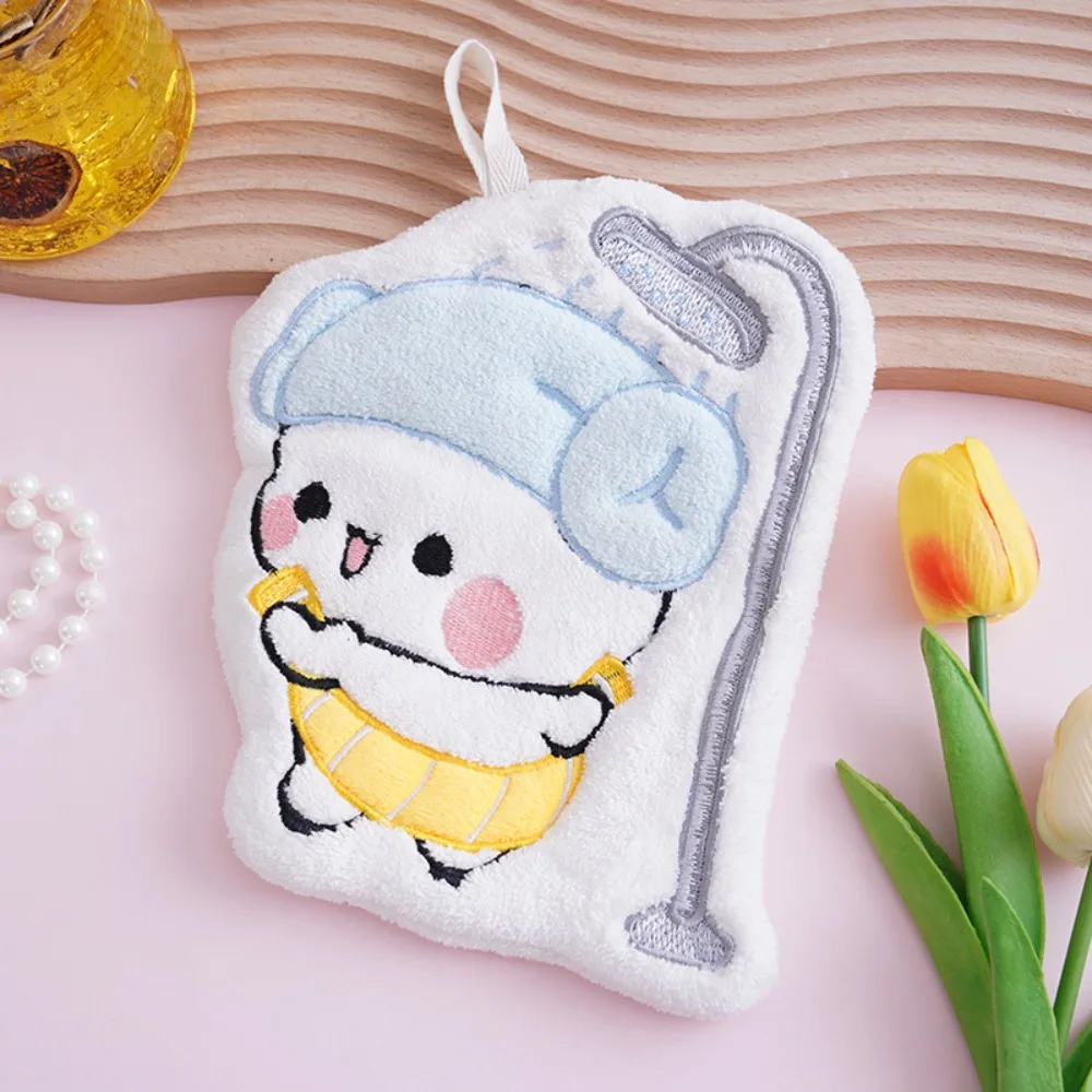 New Kawaii Cartoon Hand Towel Double Layer Thick Absorbent Wipe Cloth Coral Velvet Bubu Dudu Kitchen Cleaning Rag
