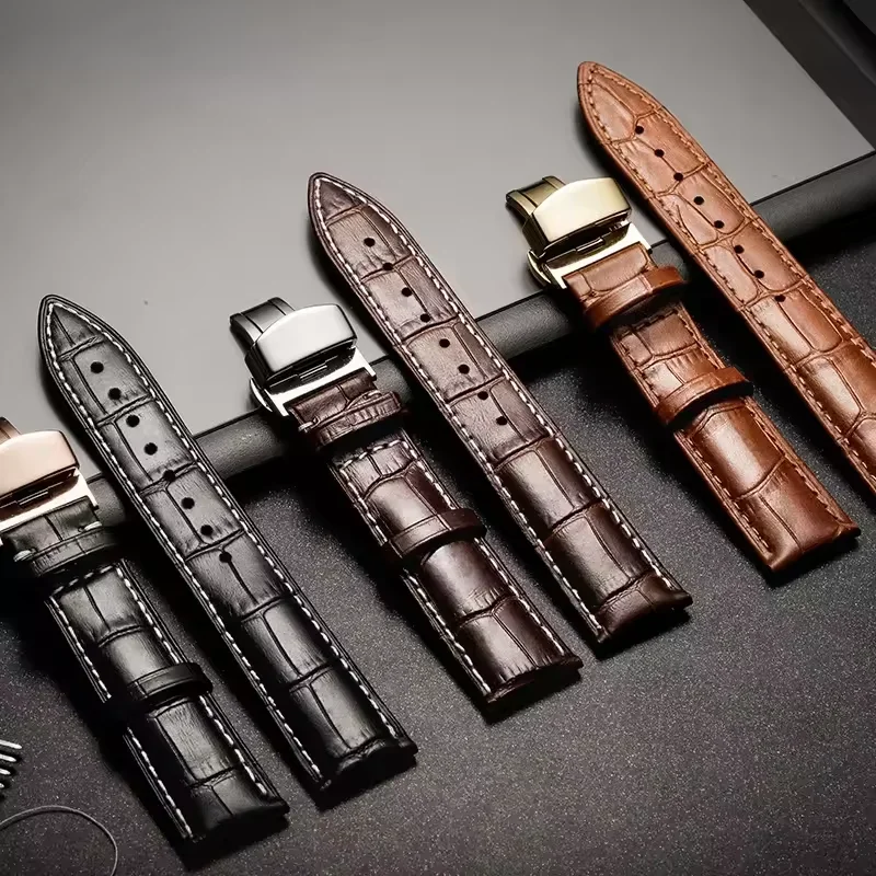Alligator-Optik Kalbsleder Echtleder Uhrenarmband Schmetterlingsverschluss 12-24MM Mehrere Größen Ersatzarmband Passend für Tissot Seiko Armbanduhren – Detail 6