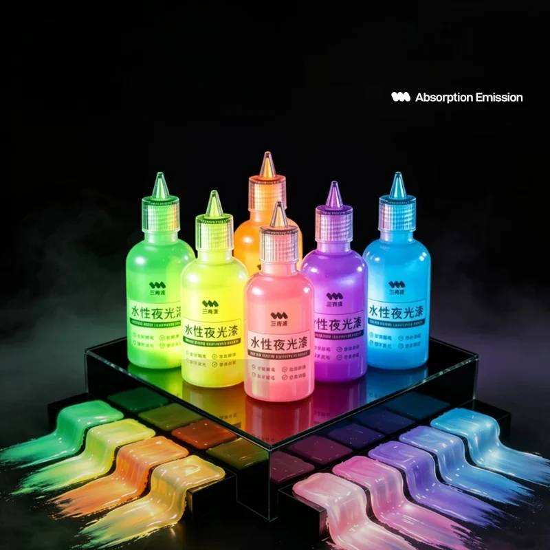 6 Color Water-Based Fluorescent Pigment 30ml Glow in Dark Waterproof Paint for DIY Art Rose Floral Hand Decoration